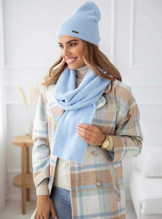 Set:a alpaca hat with scarf MARINE