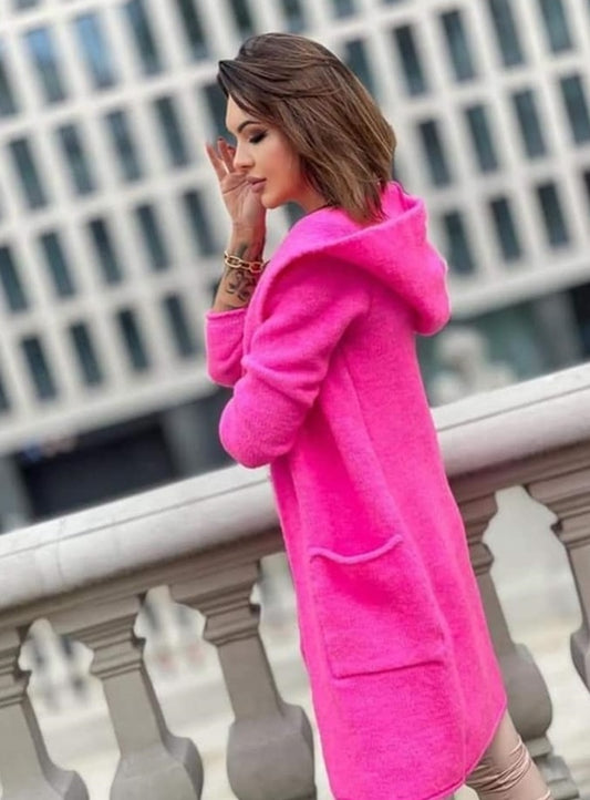 Ladies Longline Cardigan/ fuchsia