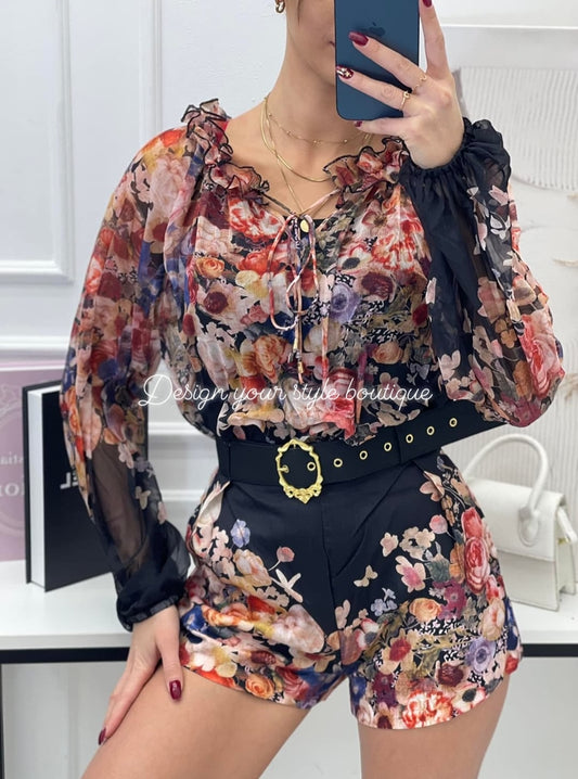 Chiffon set: top, shirt and shorts