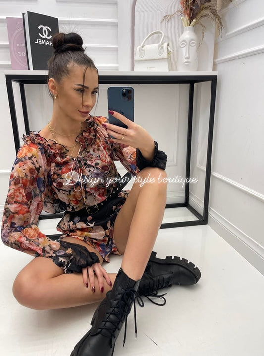 Chiffon set: top, shirt and shorts