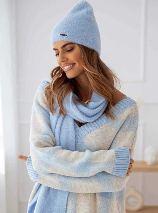 Set:a alpaca hat with scarf MARINE