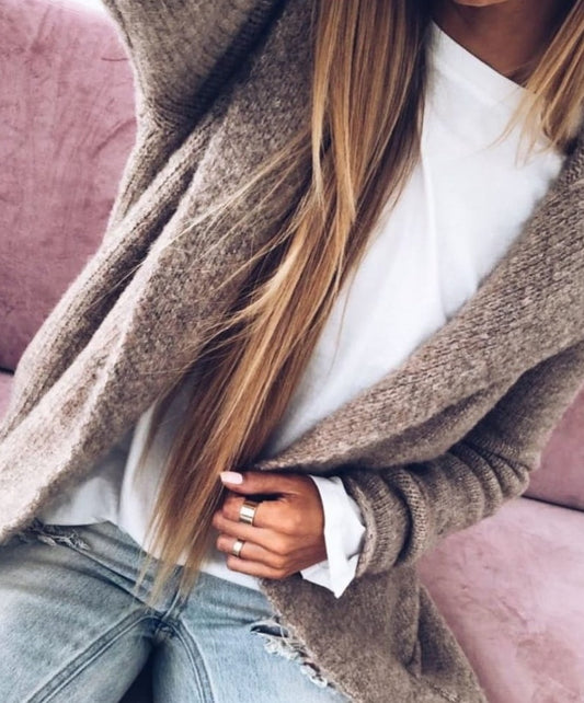Ladies Longline Cardigan/ cappucino